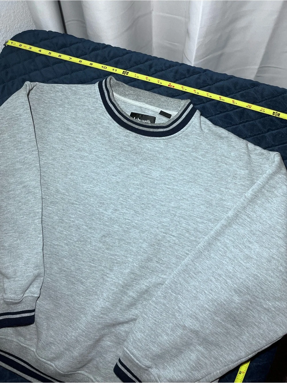 Vintage Golf Ashworth Light Gray Crewneck Sweater with Navy Stripe Trim